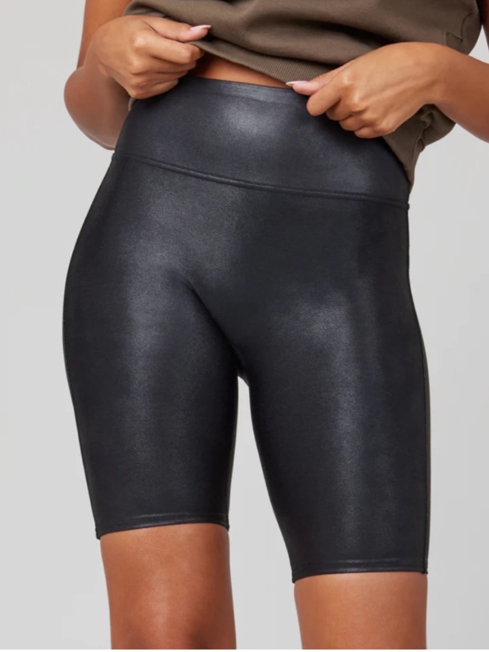SPANX High-Rise Black Faux-Leather Bike Shorts